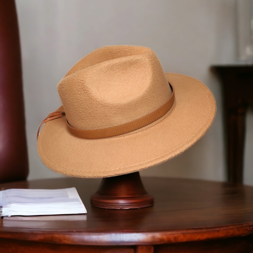 Unisex Felt Wide Brim Fedora Hat - Picture 3 of 9